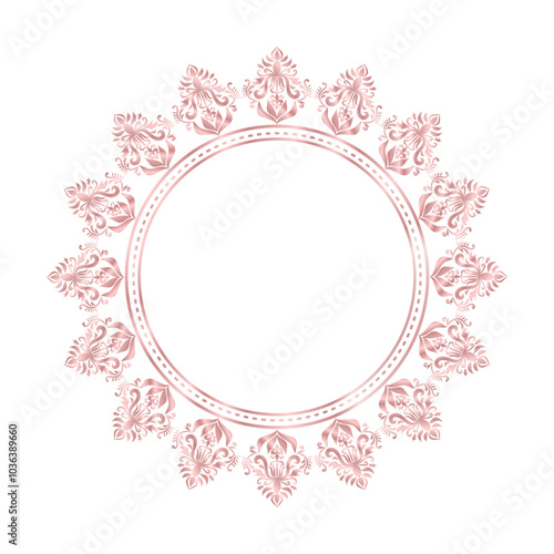 Damask Round Wreath rose gold circular round ornament flower Abstract pattern, Classic Victorian traditional style, illustration Vintage Design, Floral frames, Mandala, Antique, Moroccan frame