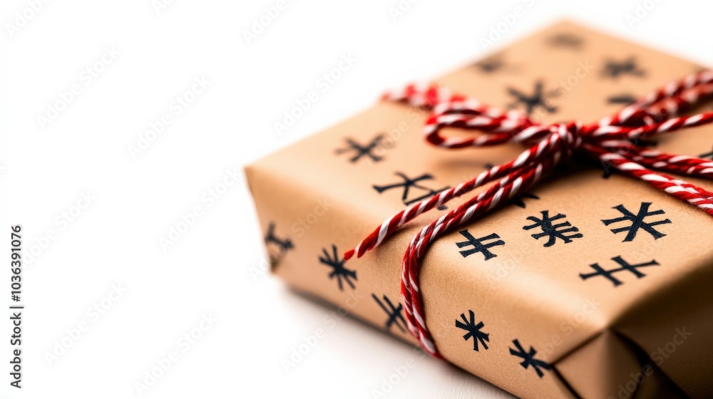Gift box with decorative wrapping and ribbon on a white background. Gift box with decorative wrapping and ribbon on a white background.