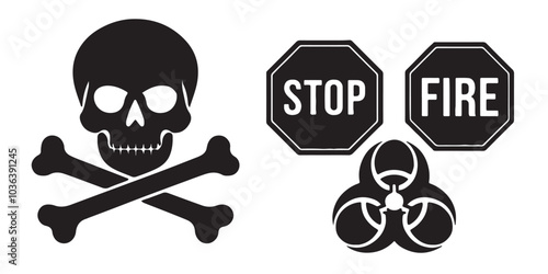 Black danger icon set vector art illustration on white background
