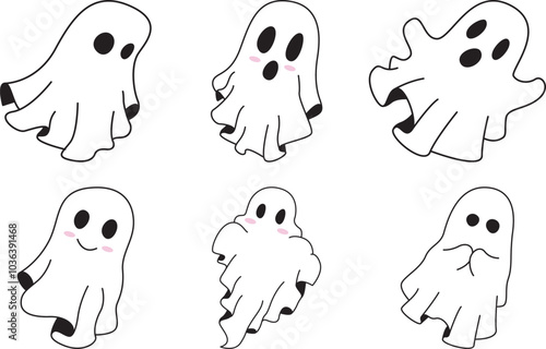 Halloween sheet ghosts. Spooky and cute fluttering Hallow's eve spirits.