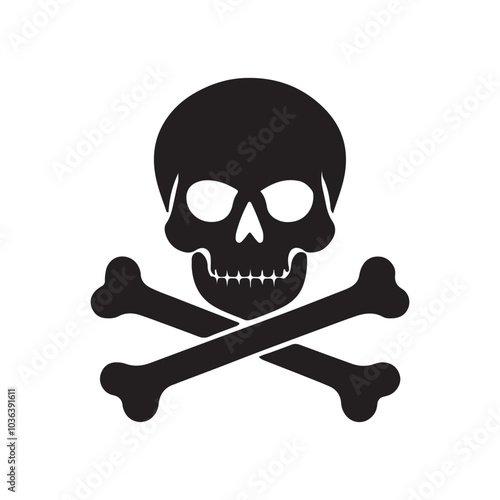 Skull Danger Black icon vector art illustration on white background