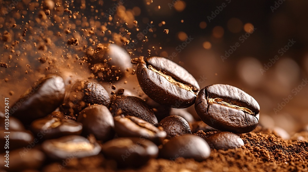 Close Up of Spinning Coffee Beans in Motion Close Up of Spinning Coffee Beans in Motion