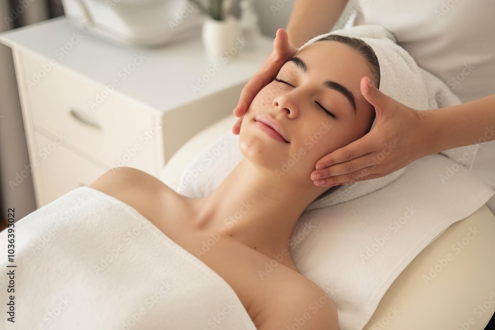 Young Woman Enjoying a Relaxing Facial Treatment Young Woman Enjoying a Relaxing Facial Treatment