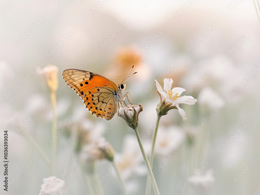 Fototapeta premium Close Up Portrait of a Stunning Butterfly on Flowers