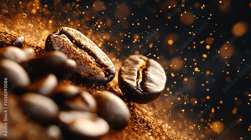 Fototapeta premium Close-Up of Coffee Beans with Warm Background Effects