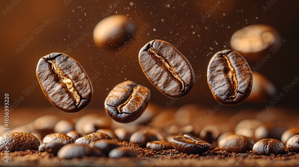 Floating Coffee Beans in Air Floating Coffee Beans in Air