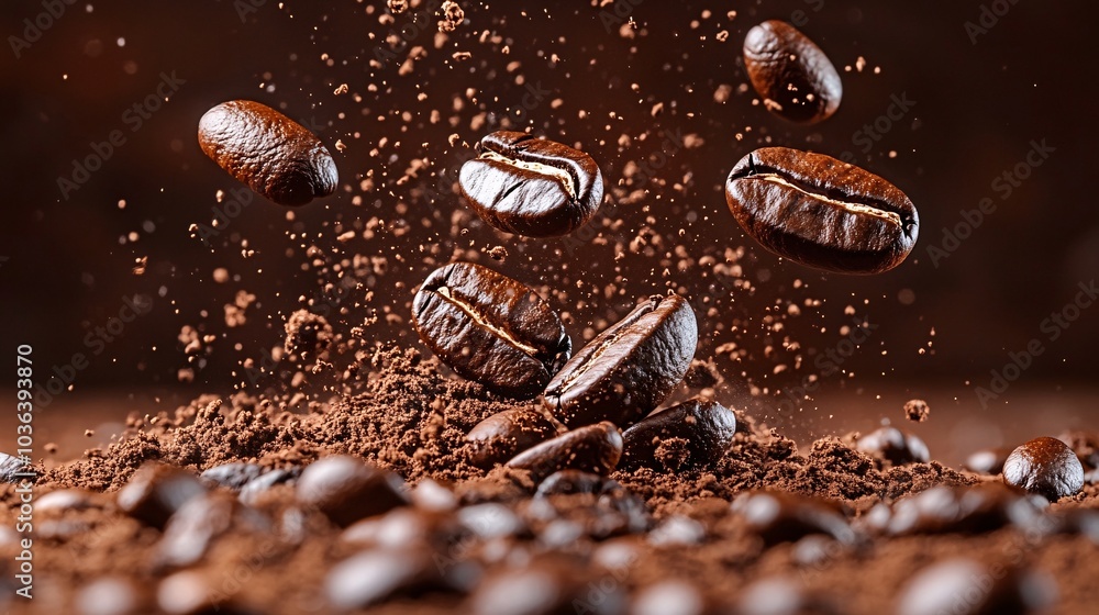 Floating Coffee Beans in Elegant Motion Floating Coffee Beans in Elegant Motion