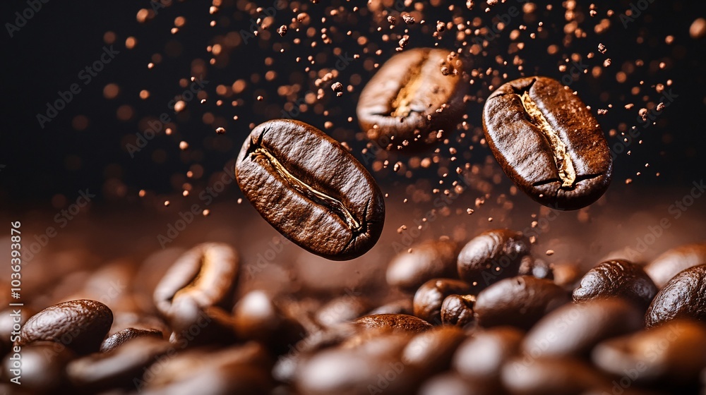Coffee Beans Floating in Elegant Motion Coffee Beans Floating in Elegant Motion