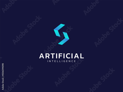 Artificial intelligence with letter S cubes of technology Analysis logo vector design concept. Letter s logotype symbol for advance technology, tech company, ui, new tech, blockchain, network, robot.
