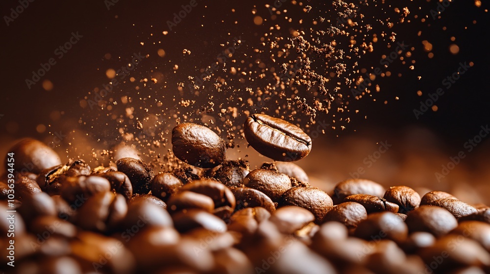 Coffee Beans in Motion with Dynamic Splashes Coffee Beans in Motion with Dynamic Splashes