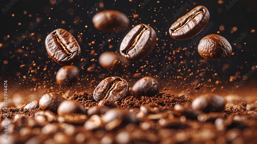 Coffee Beans in Mid Air with Dynamic Background Coffee Beans in Mid Air with Dynamic Background