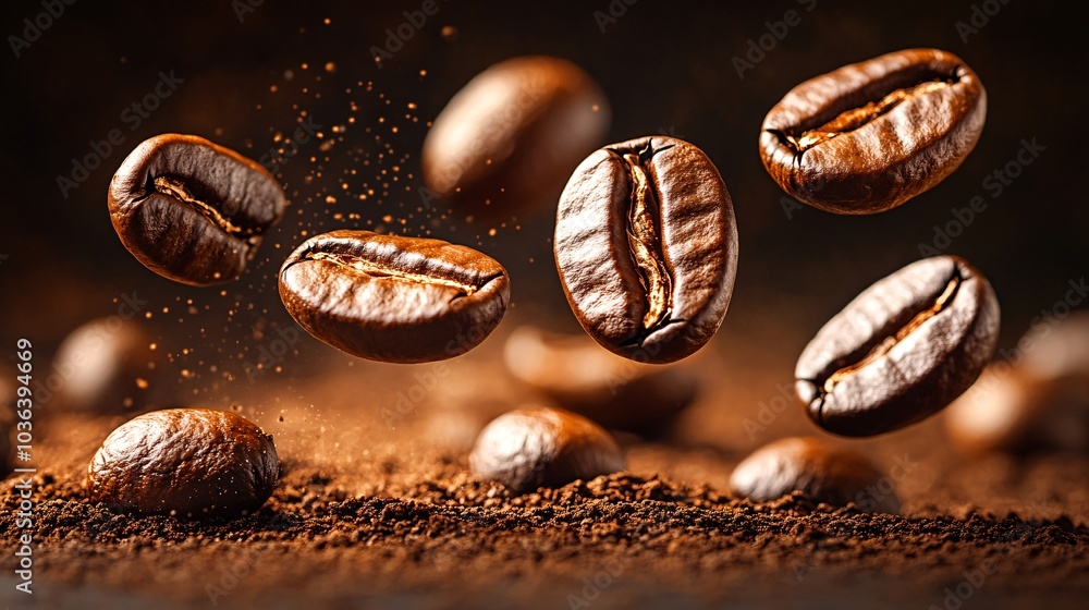 Coffee Beans Flying Through the Air Coffee Beans Flying Through the Air