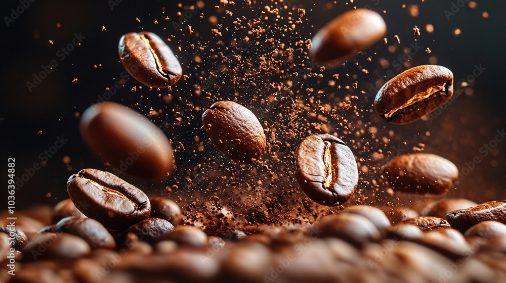 Coffee Beans in Slow Motion with Dynamic Tumbling Effect Coffee Beans in Slow Motion with Dynamic Tumbling Effect