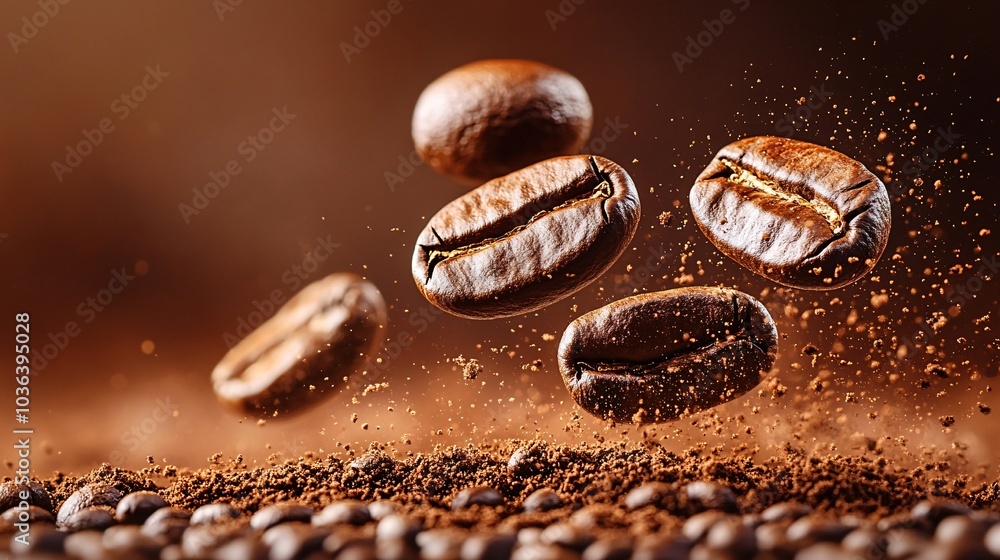 Coffee Beans Floating in the Air Coffee Beans Floating in the Air