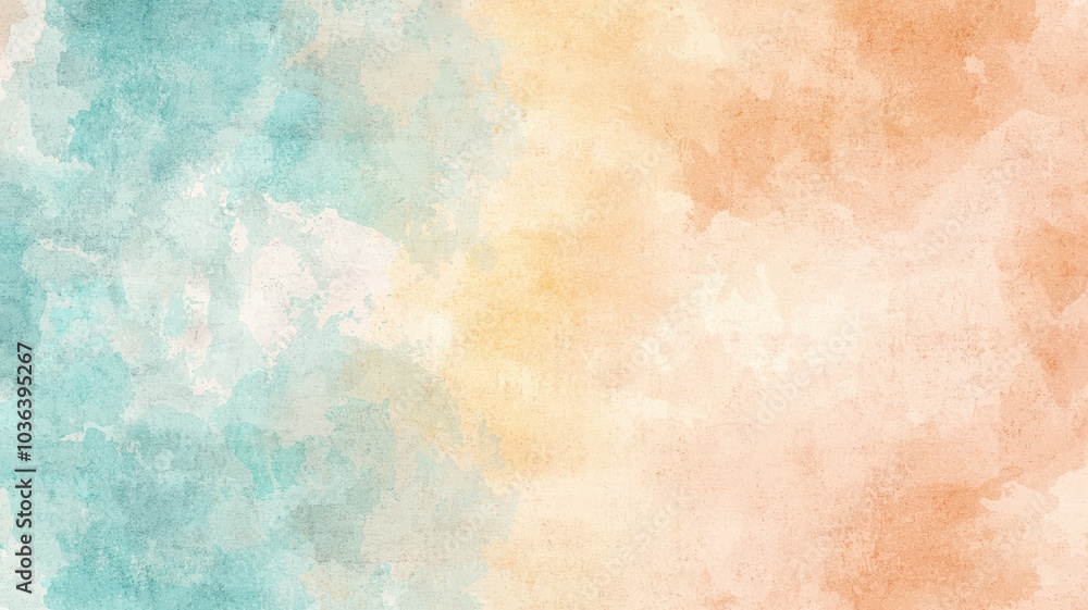 Fototapeta premium A soft, blended watercolor background featuring shades of blue, orange, and cream, creating a serene and artistic atmosphere.