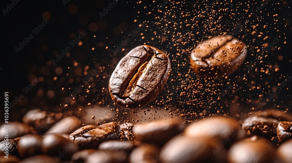 Roasted Coffee Beans in Dynamic Flight Roasted Coffee Beans in Dynamic Flight