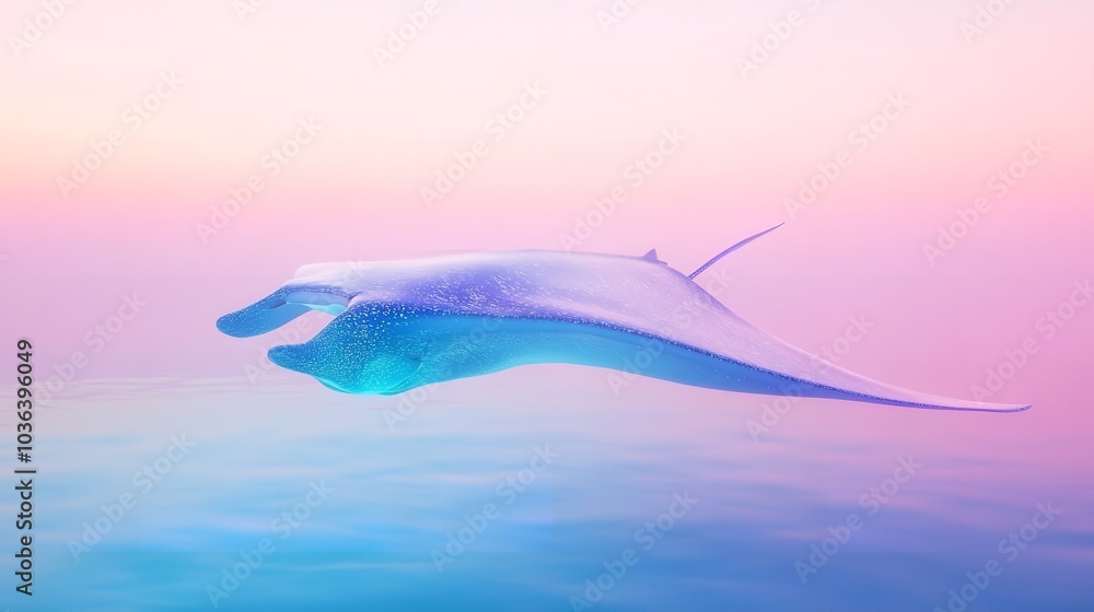 Shimmering 3D Manta Ray Gliding Gracefully Through Crystal Clear Pastel Colored Waters Shimmering 3D Manta Ray Gliding Gracefully Through Crystal Clear Pastel Colored Waters