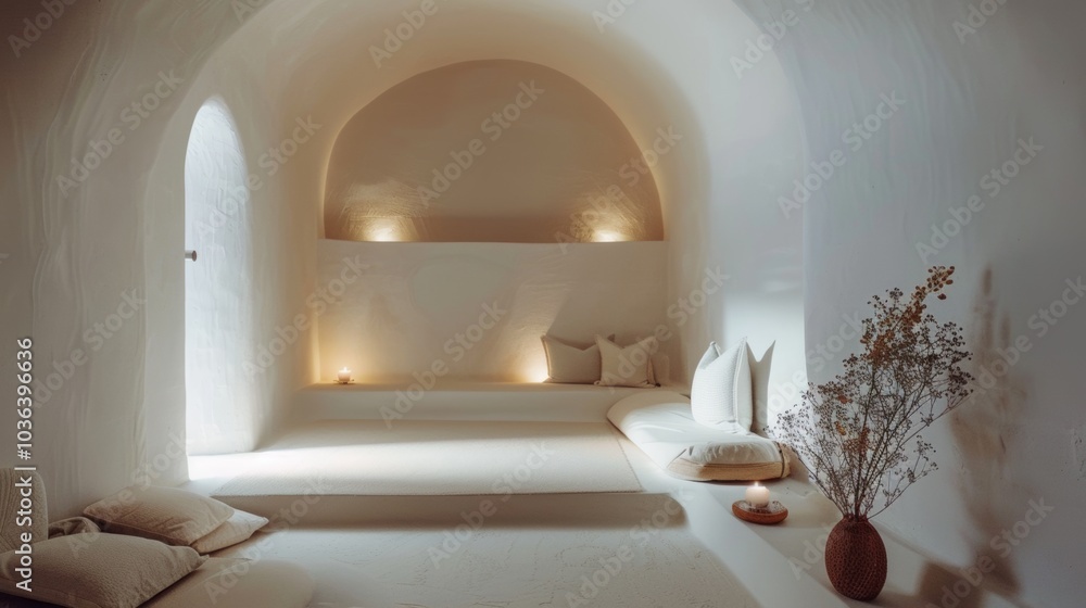 Minimalist relaxation nook, soft lighting Minimalist relaxation nook, soft lighting