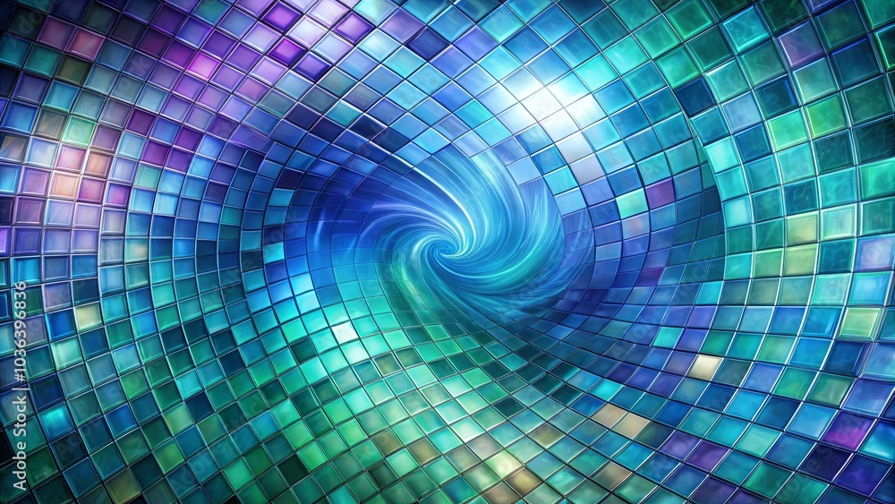 A mesmerizing abstract pattern formed by a swirl of color within a grid of reflective squares, creating a depth that draws the eye inwards. A mesmerizing abstract pattern formed by a swirl of color within a grid of reflective squares, creating a depth that draws the eye inwards.
