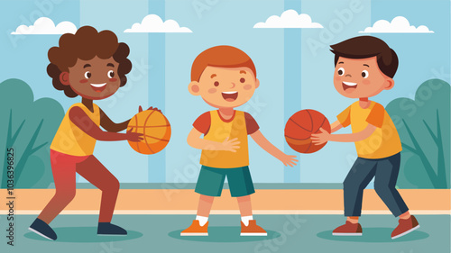 In the basketball league siblings play against each other showing off their friendly sibling rivalry while also encouraging their teammates on the court.. Vector illustration
