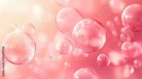 Serene and Ethereal Bubbles Floating in a Pink Atmosphere