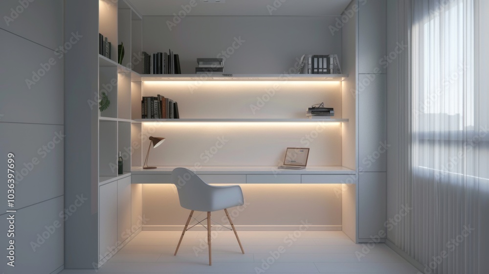 Minimalist study nook, soft lighting Minimalist study nook, soft lighting