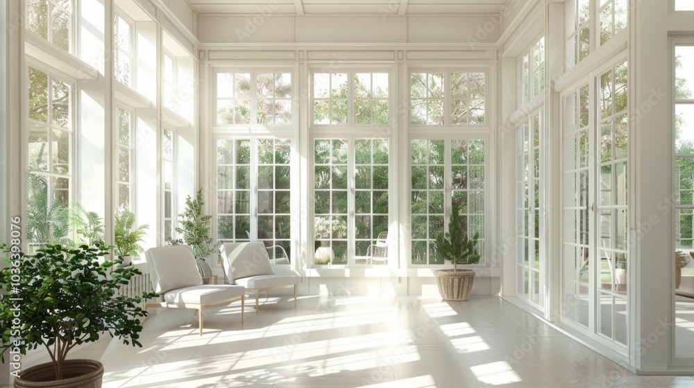 Fototapeta premium Minimalist sunroom, soft lighting