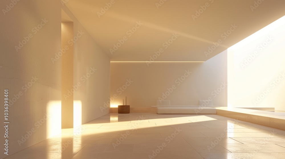 Minimalist tranquility space, soft lighting Minimalist tranquility space, soft lighting