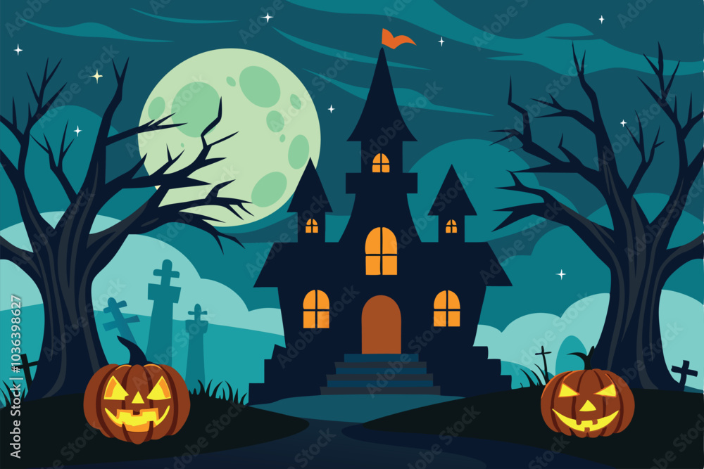 halloween background with hunted house and trees - Generative AI halloween background with hunted house and trees - Generative AI