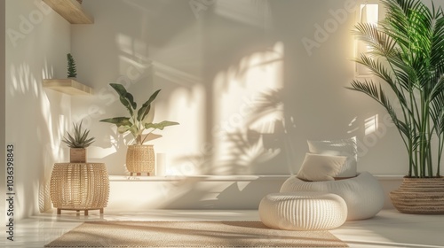 Minimalist wellness corner, soft lighting