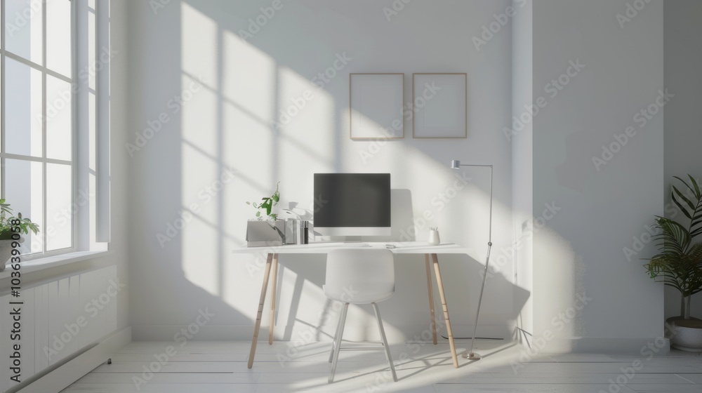 Fototapeta premium Minimalist work area, soft lighting