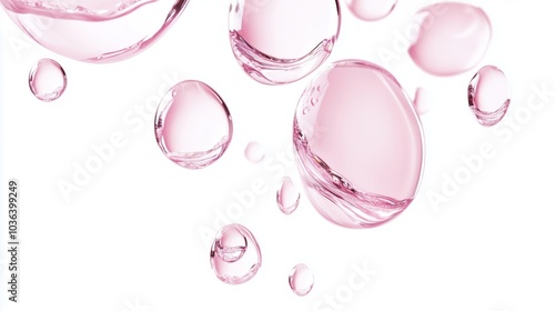 Beautiful Closeup of Pink Bubbles Floating in Clear Liquid