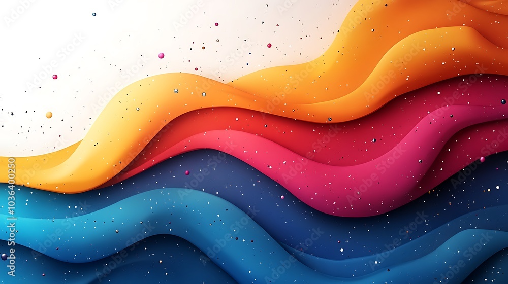 Abstract colorful wavy background with floating dots. Abstract colorful wavy background with floating dots.