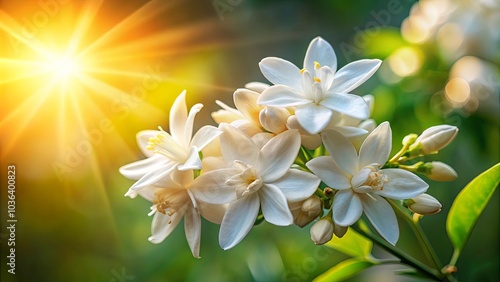 Delicate White Blossoms Bathed in Warm Sunlight, a Symphony of Nature's Beauty