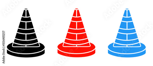 Traffic cone icon illustration set with colorful. Stock vector.