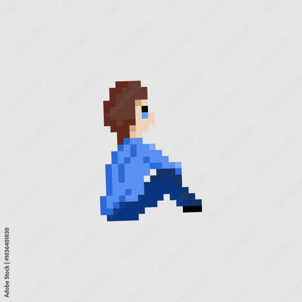 ilustration pixel art 8 bit image boy sit down