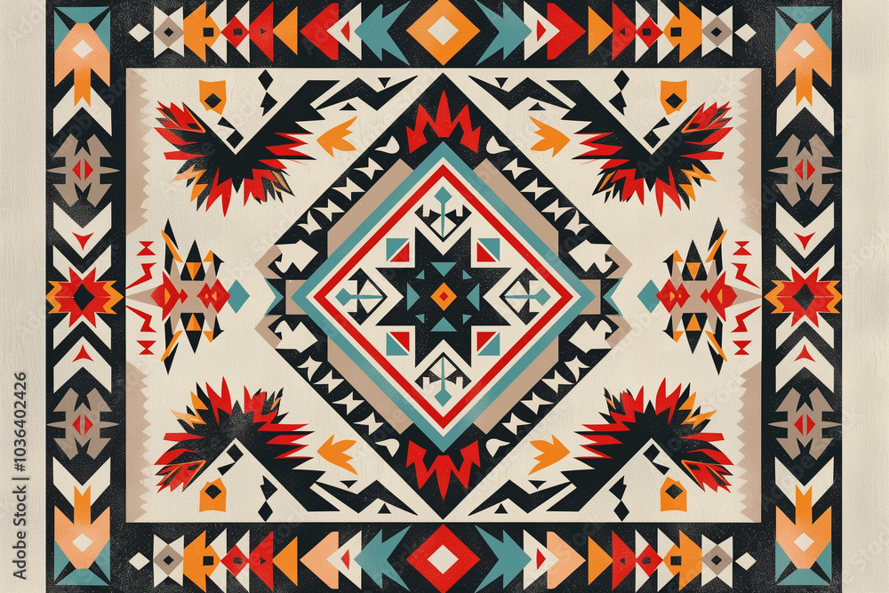 Navajo-inspired square pattern on a contemporary grey background Navajo-inspired square pattern on a contemporary grey background