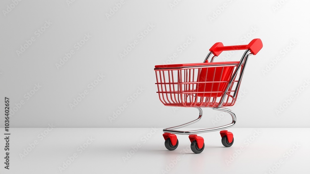 Red Shopping Cart on White Background Red Shopping Cart on White Background