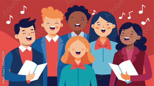 The joy on the faces of the choir members is infectious as they share their love for music with the audience.. Vector illustration