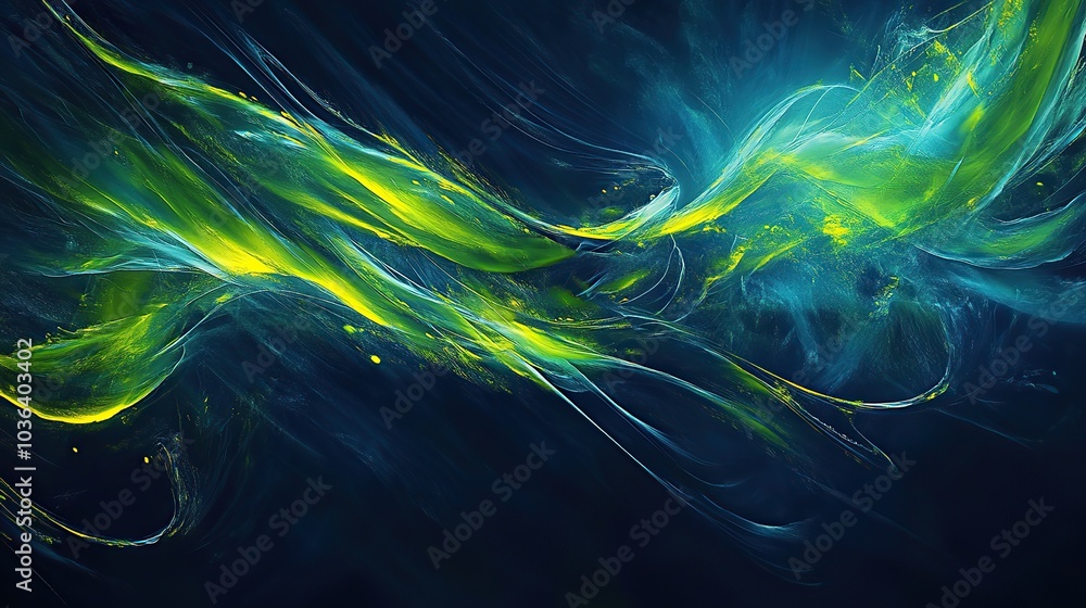 Abstract Green and Blue Swirling Liquid Design on Dark Background Abstract Green and Blue Swirling Liquid Design on Dark Background