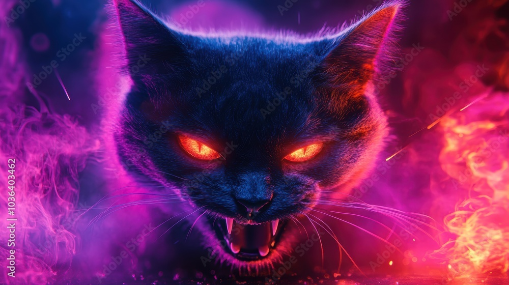 Neon mesmerizing chaos cat, dynamic composition and dramatic lighting, neon purple, neon orange. High resolution for magazine. Full HD. Neon mesmerizing chaos cat, dynamic composition and dramatic lighting, neon purple, neon orange. High resolution for magazine. Full HD.