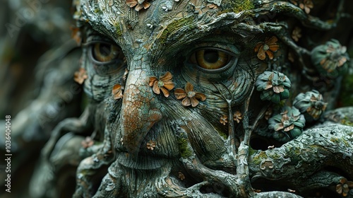 Close Up of a Tree Bark with a Human-Like Face