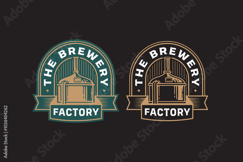boiling, filtration, fermentation brewing machine tank retro badge logo design for beer, crafting, brewer. tube and copper production beer emblem logo collection for brewery factory and industry