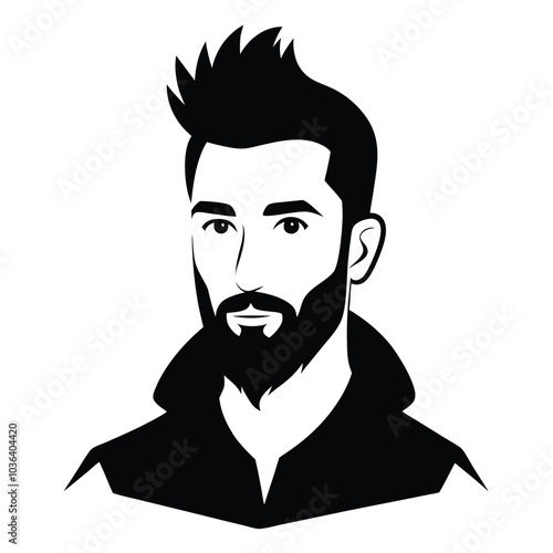 Portrait of handsome man black silhouette with mohawk hairstyle, beard. cool. vector graphic