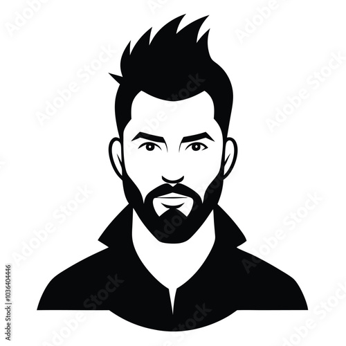 Portrait of handsome man black silhouette with mohawk hairstyle, beard. cool. vector graphic