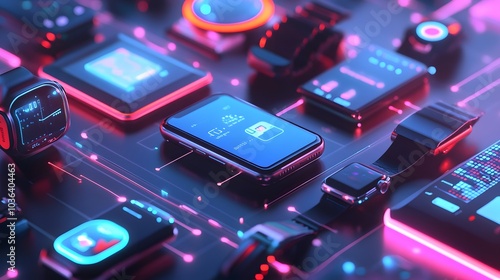 Wallpaper Mural Tech devices connected to each other by mobile phone.  Torontodigital.ca