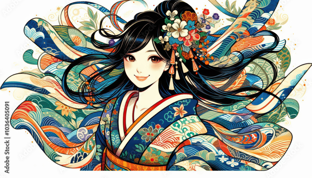着物を着た美人画 イラスト 着物を着た美人画 イラスト