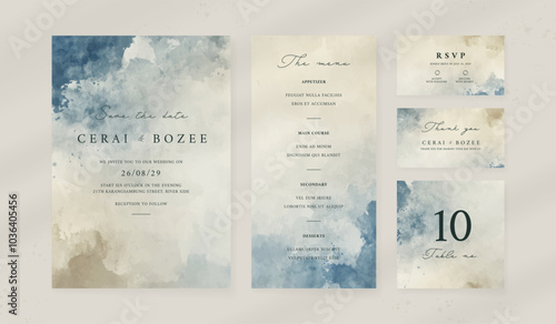 Abstract watercolor wedding invitation template. set of wedding stationery. luxury card and poster print out.