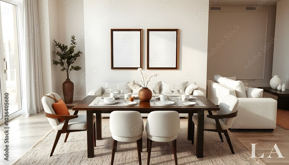 Poster frame mock up in modern home living room interior with white sofa and coffee table with decor, 3d render Poster frame mock up in modern home living room interior with white sofa and coffee table with decor, 3d render