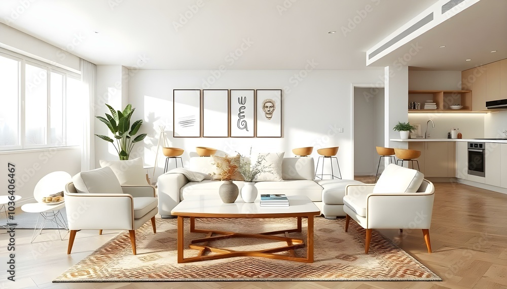 Poster frame mock up in modern home living room interior with white sofa and coffee table with decor, 3d render Poster frame mock up in modern home living room interior with white sofa and coffee table with decor, 3d render